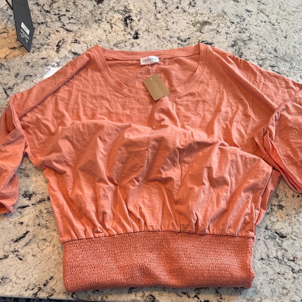 Vestique Coral Short-Sleeve Smocked-Hem Tori-dress